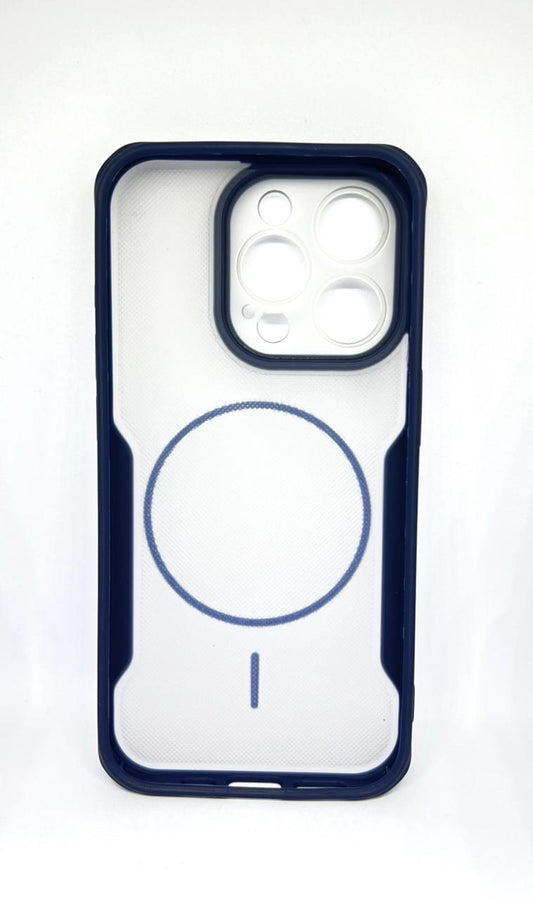 iPhone 15 pro (Blue) premium mag safe hard shell textured smoke design