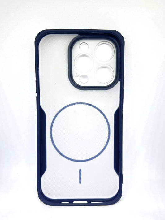 iPhone 14 pro (Blue) premium mag safe hard shell textured smoke design