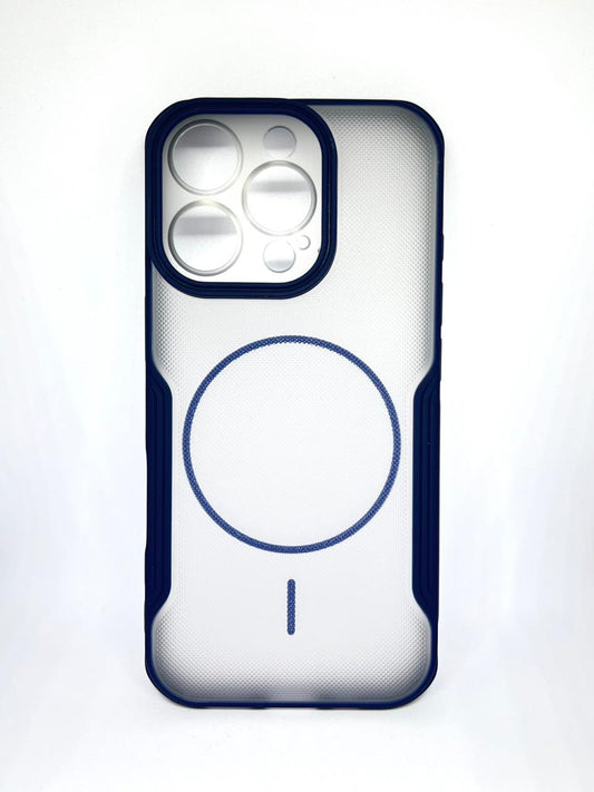 iPhone 16 pro (Blue) premium mag safe hard shell textured smoke design