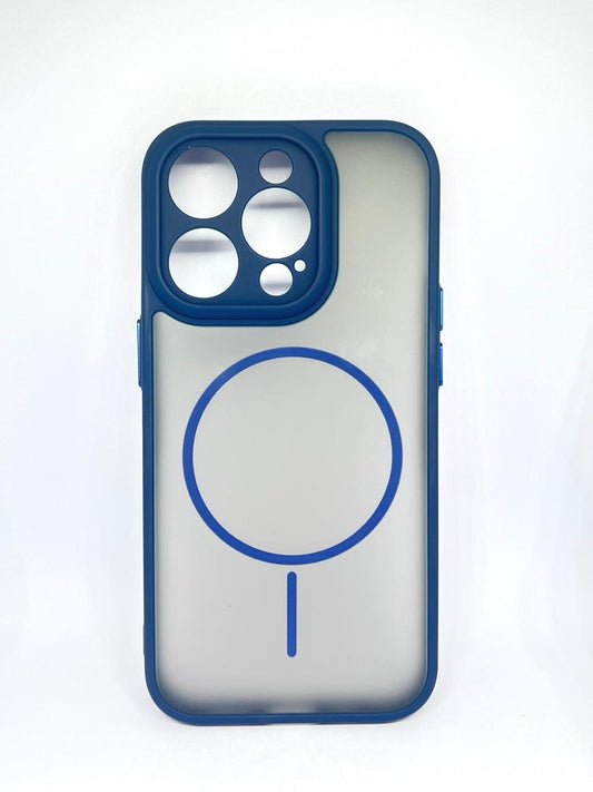 iPhone 14 pro (Blue) premium mag safe hard shell smoky design