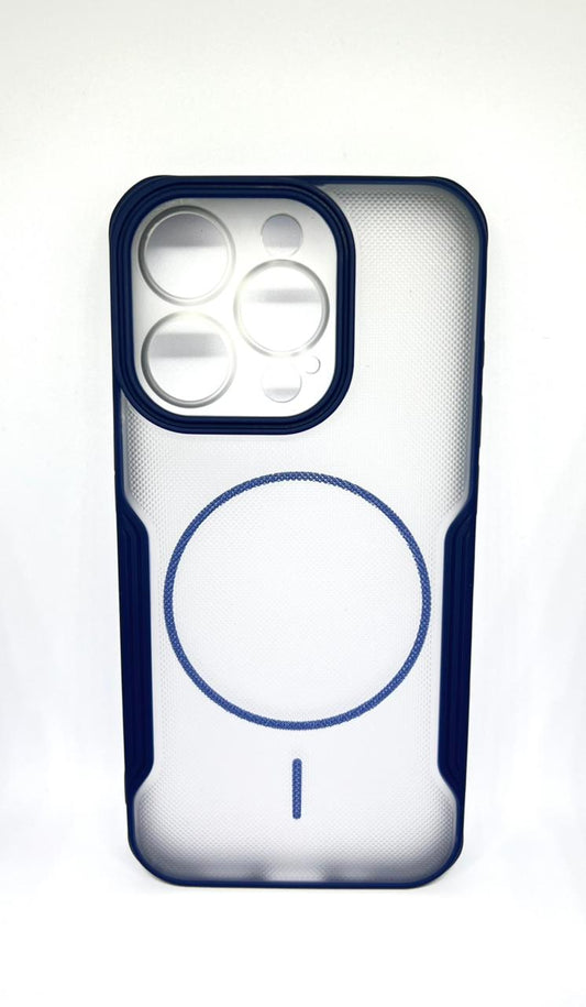 iPhone 15 pro (Blue) premium mag safe hard shell textured smoke design