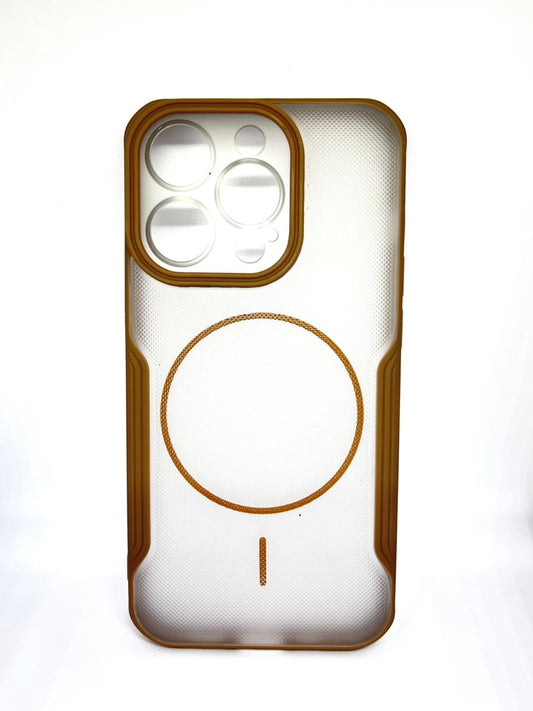 iPhone 14 pro (Chocolate Brown) premium mag safe hard shell textured smoke design