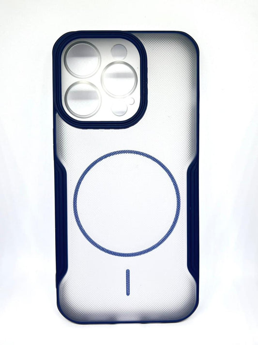 iPhone 14 pro (Blue) premium mag safe hard shell textured smoke design