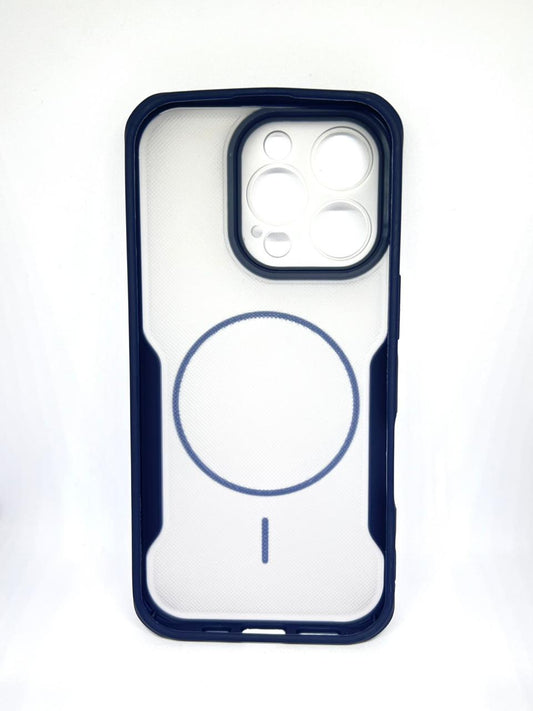 iPhone 16 pro (Blue) premium mag safe hard shell textured smoke design
