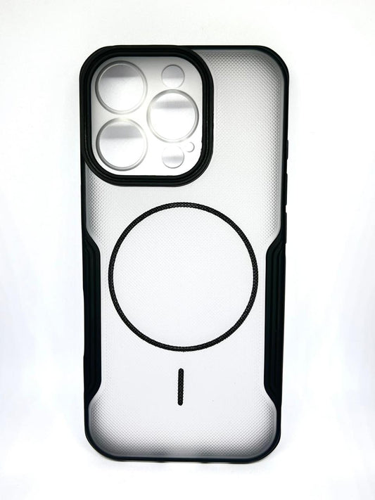 iPhone 16 pro (Black) premium mag safe hard shell textured smoke design